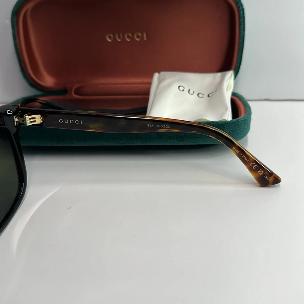 New Authentic Gucci GG0158SN 002 Tortoise Sunglasses with Olive Lenses